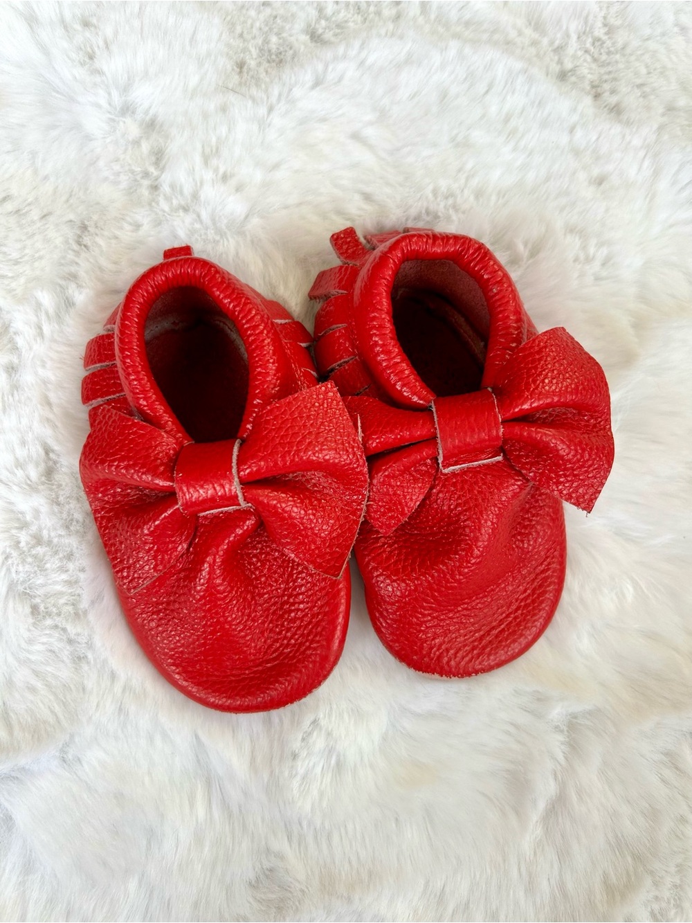 Freya Etsy Red Baby Bow Moccasins - Soft Leather Toddler Shoes 5